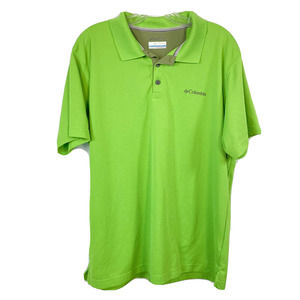 Columbia Polo Mens‎ Sz L Lime Green Lightweight Moisture Wicking Golf Polo Logo